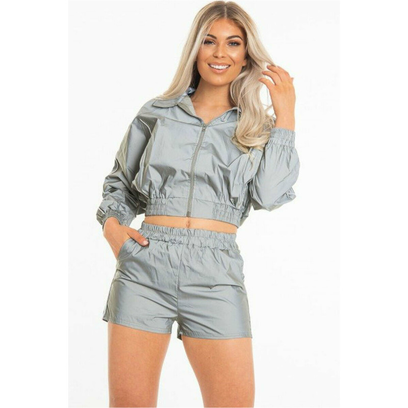 

Hot Women Reflective Coat Clubwear Long Sleeve Casual Street Trend Holiday Sports Jacket Outwear Crop Top Spring Summer, As pic