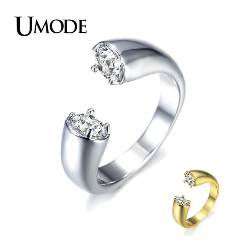 

UMODE Fashion White Gold Zircon Crystal Open Rings for Women Ajustable Wedding Engagement Jewelry Anillos Mujer AUR0220B