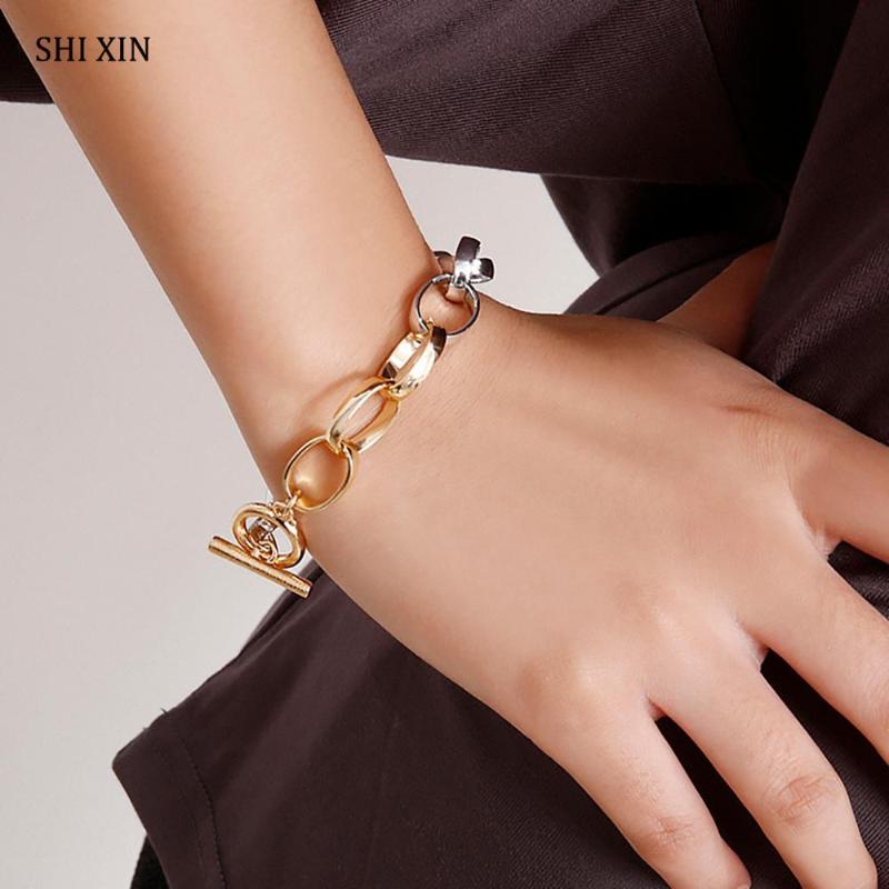 

SHIXIN Punk Designer Cuban Link Chain Bracelet for Women/Girls Fashion 2020 Retro Hand Chain Jewelry Female Bracelet Bangle Gift
