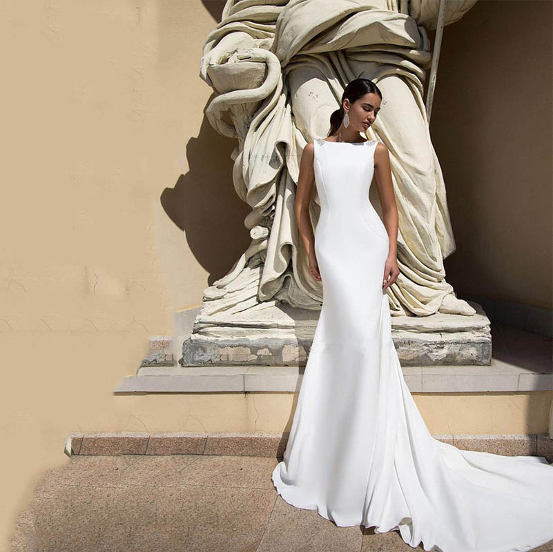 

Smileven Boho Wedding Dresses Mermaid V Neck Beads Sexy Backless Bride Dress Custom Made Wedding Gowns 2020, Ivory