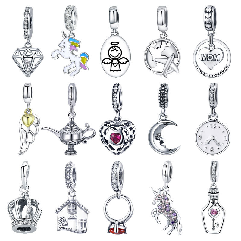 

Authentic 925 Sterling Silver Sparkling Zircon Heart Dangle Beads fit Original PAN Charm Bracelet Necklace Jewelry Gift