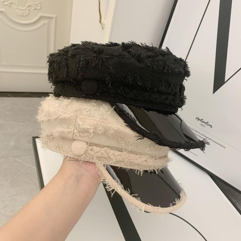 

202008-28-38741 fashion Britain customized tassels Fabric pu brim leisure Octagonal hat men women visors cap, Black