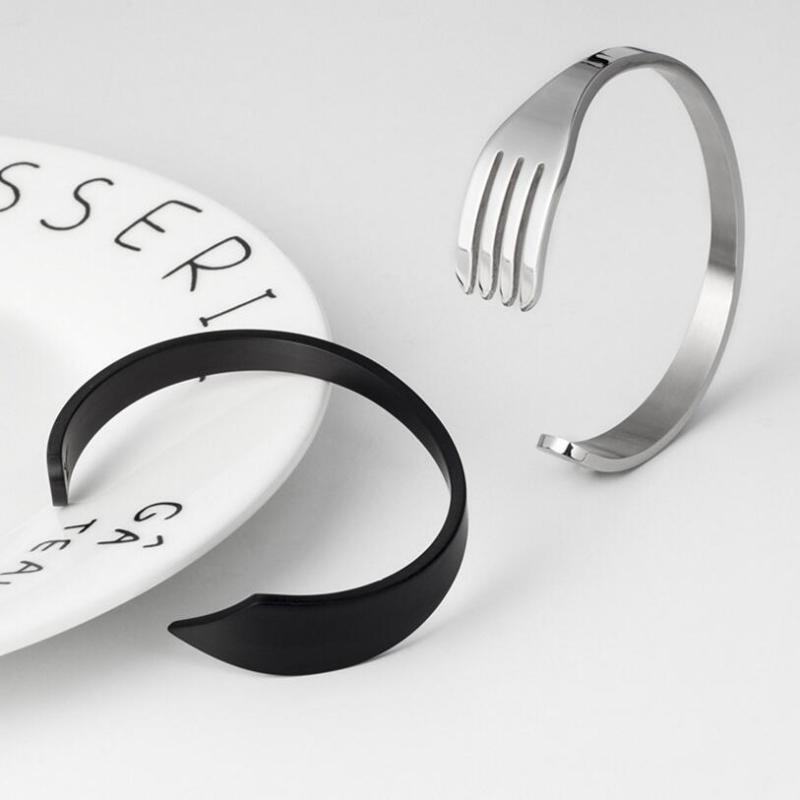 

Novelty Stainless Steel Silver-color Fork Bracelet Men Open Cuff Tableware Bangles Bracelets For Women Couple pulseira masculina