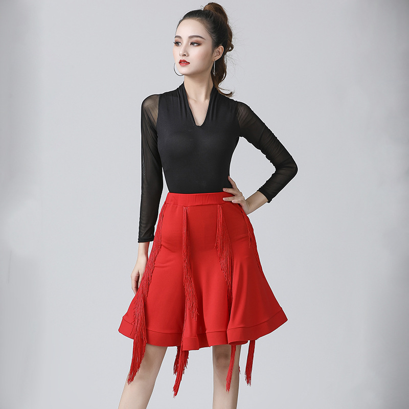 

Adult Latin Dance Skirt Women's Large Size Fringed Latin Skirt For Girls Cha Cha Rumba Samba Fringe Sexy Dance Practice Clothing, Red