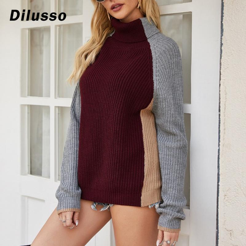 

Pullovers Knitted Turtleneck Sweater Women Autumn Winter Fashion Clothes Large Size Long Sleeve Loose Casual Tops Female#D3, Red