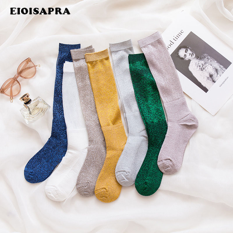

EIOISAPRA]Shiny Lace Gold Silver Silk Heap Heap Socks Women Cute Mesh Long Meias Funny Socks Harajuku Japan Calcetines Mujer