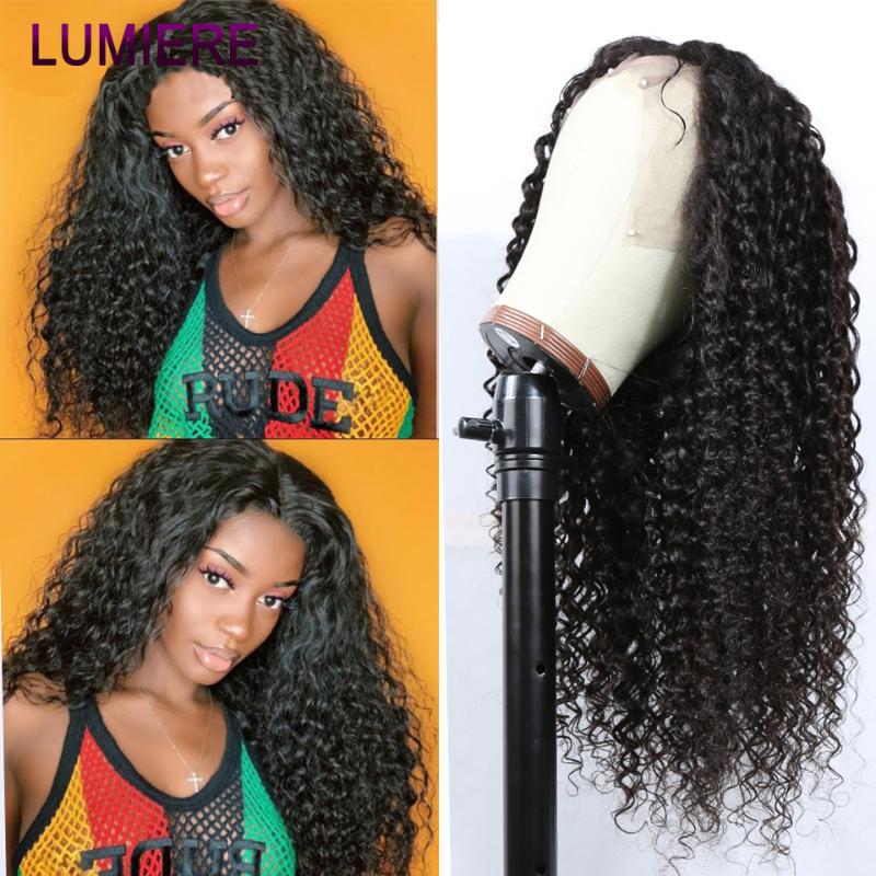

Malysian Kinky Curly Human Hair Wigs 13x6 13x4 T Part Lace Frontal Wig Pre Plucked Remy Lace Front Wig For Black Women Lumiere, 4x4 lace closure wig