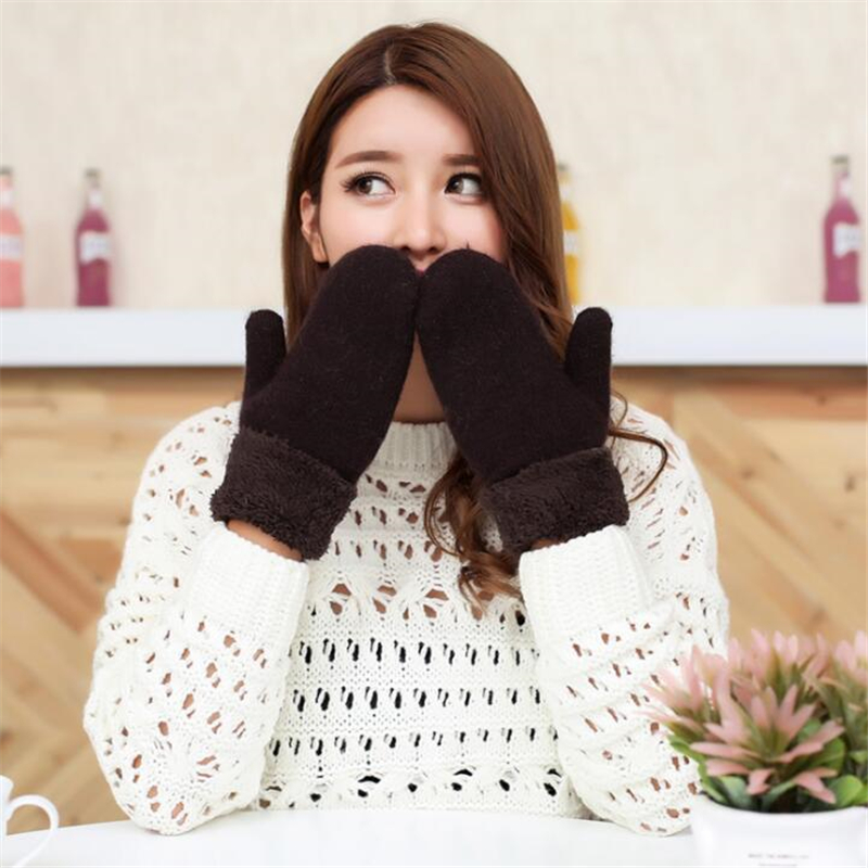 

CUHAKCI Winter Gloves Women Knitted Wool Thicker Cashmere Mittens Velvet Warm Lovely Ladies Fingerless Glove Solid Cute Guantes