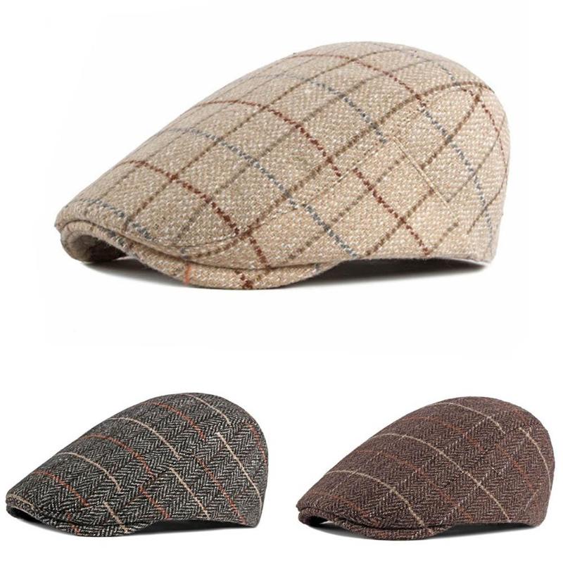 

Berets 2021 Autumn And Winter Hat Men's Elderly England Classic Plaid Woolen Beret For Man, Black