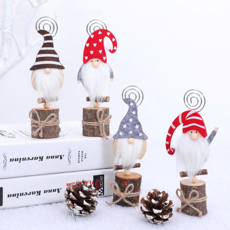 

Christmas Wood Non-Woven Cloth Cute Gnome Name Card Note Photo Holder Clip DIY Home Party Christmas Decoration
