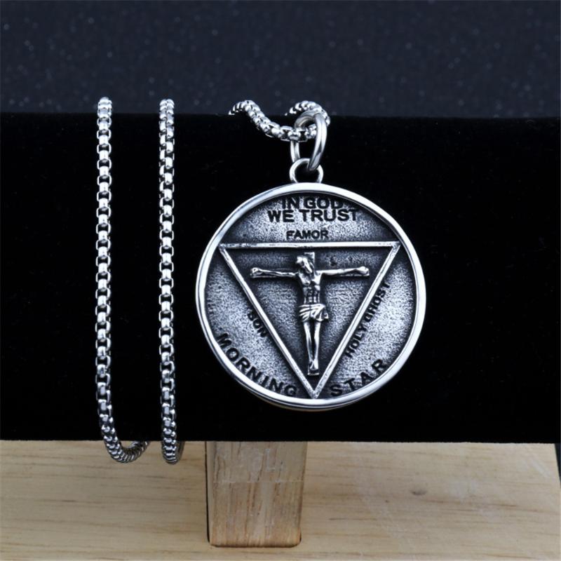 

Vintage Stainless Steel Chain Jesus Demon Double-sided Necklace Men's Pendant Jewelry