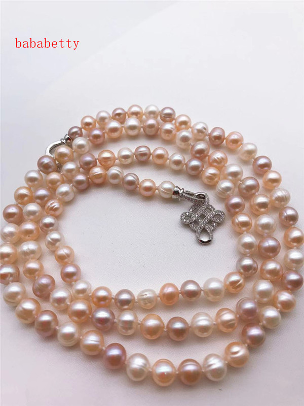 

Chains Natural Freshwater Pearl 7-8MM White Multicolor Necklace Sweater Chain 75CM