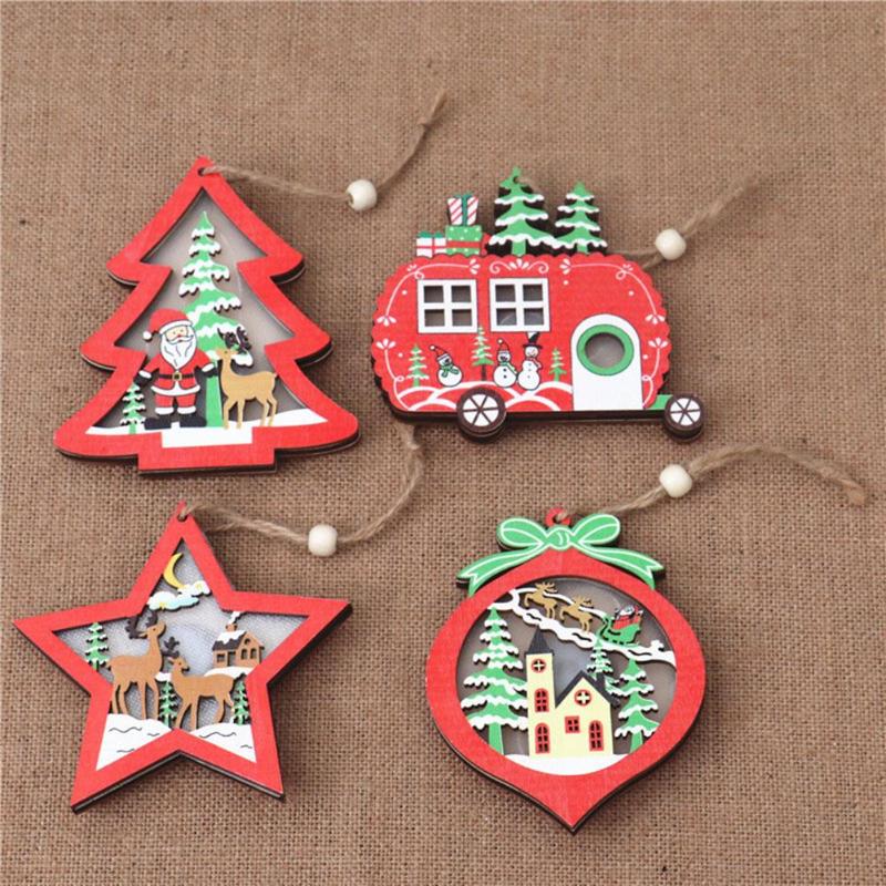 

Wooden Creative Christmas Tree Car Peach LED Light Lanyard Hanging Pendants Ornament Xmas Decor