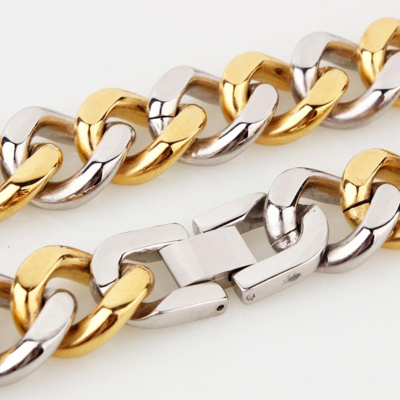 

New Arrive Stainless Steel Silver Color&Gold Handmade Cuban Curb Chain Mens Womens Daily Jewelry Necklace Or Bracelet 15mm 7-40