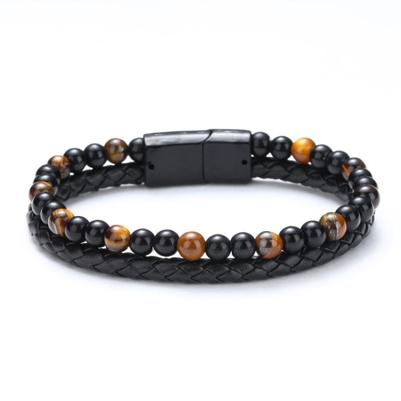 

Natural Stone Double-Layer Bracelet Magnetic-Clasp Hand-Made Braided Bangle Wristband Fashion Male Jewelry