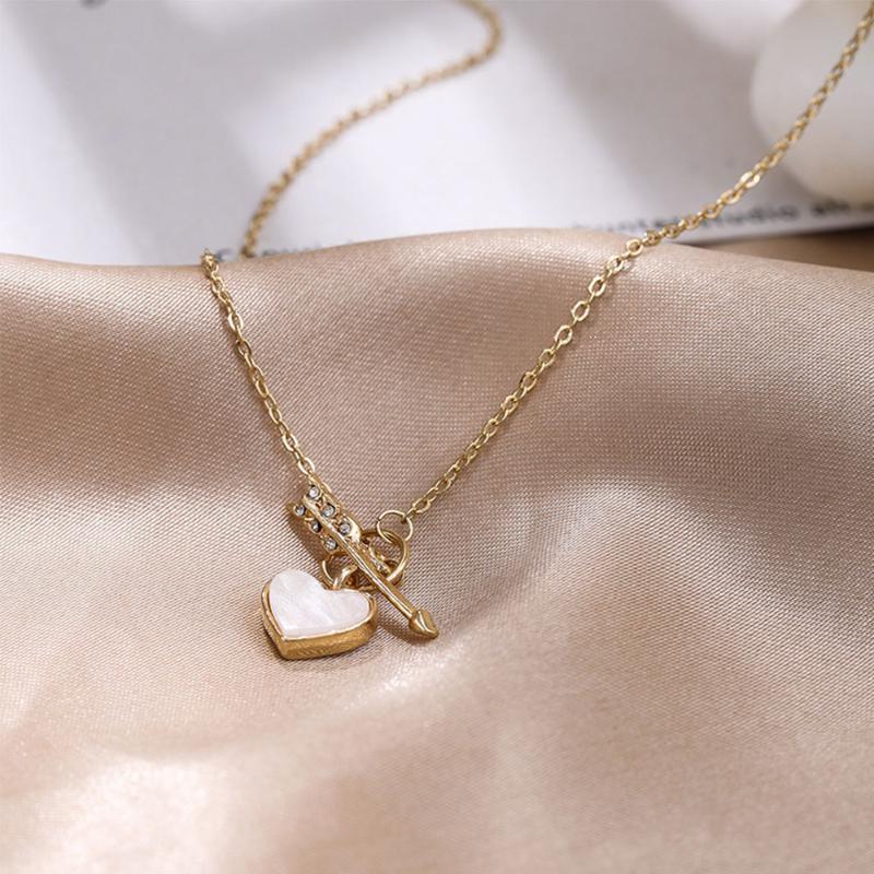 

Korean Fashion Shell Stone Crystal Love Arrow Necklace Woman Exquisite Wild Short Clavicle Chain Anniversary Gifts Jewelry