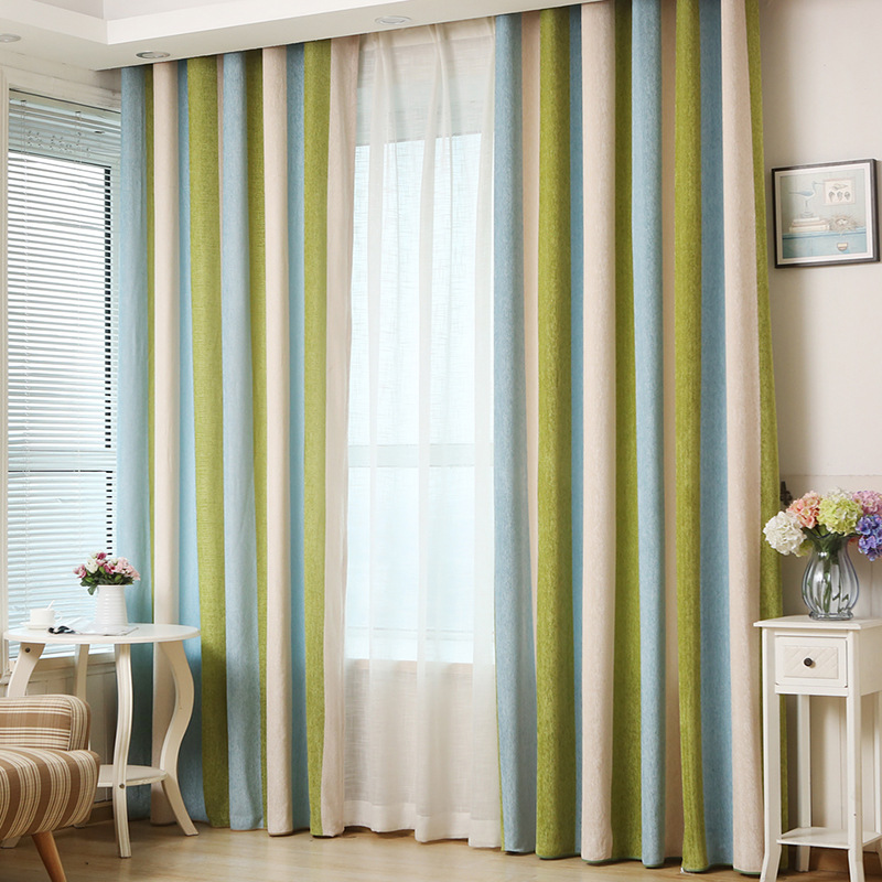 

New chenille striped curtains, simple thick curtains, bedroom living room den shading finished curtains