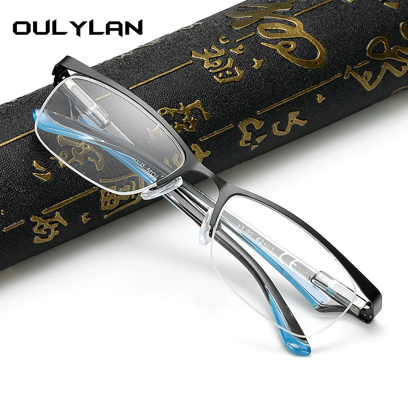 

Oulylan Business Reading Glasses Men Anti Radiation Fatigue Eyeglasses Half Frame Hyperopia Prescription Eyewear