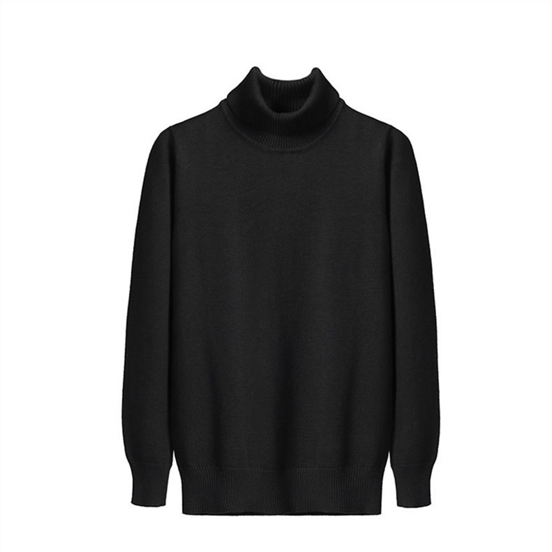 

Men Turtleneck Cotton Pullover Autumn Winter Warm Solid Perfect Quality Slim Fit Long Sleeve Clothes Knitted Casual Male Sweater, Black