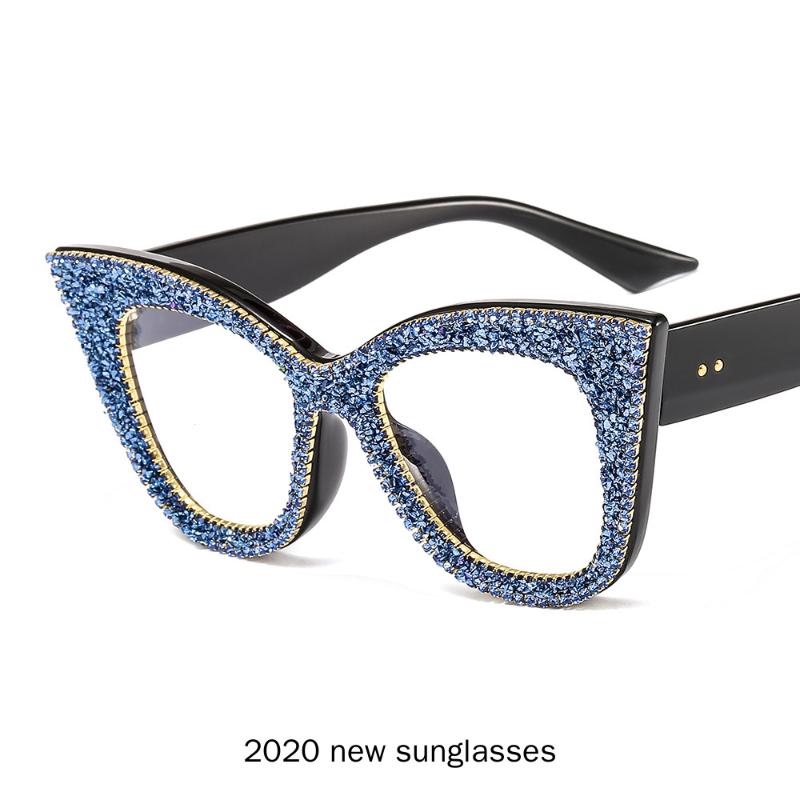

MINCL/2020 Luxury Diamond Metal Shades Glasses Female Unique Brand Design Cat Sun Glasses Clear Lens Fashion Style Sunglasses NX