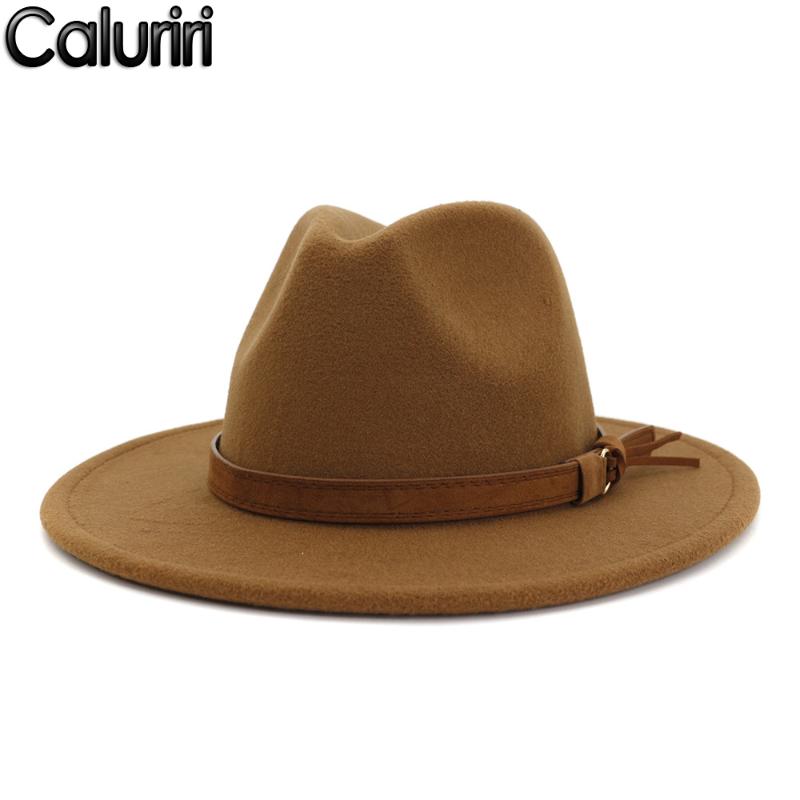 

Caluriri New Men Wide Brim Panama Vintage Unisex Custom Artificial Wool Winter Hat women Felt Fedora Hat