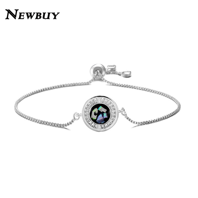 

NEWBUY Trendy Black Shell Jewelry Women Wedding Bracelet Gold Chain Geometric CZ Round Charm Bracelets For Women Girl