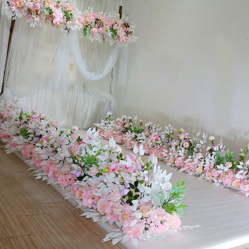 

Customize wedding flowers props row simulation road lead flower stage decoration square pavilion round ceremony T table flower, Pink