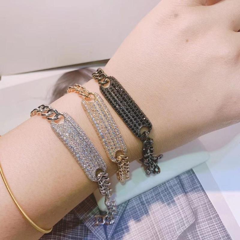 

Luxury Geometric designer Top accessories fashion unique Rope Chain bangle zircon micro pave hand bracelet S0743