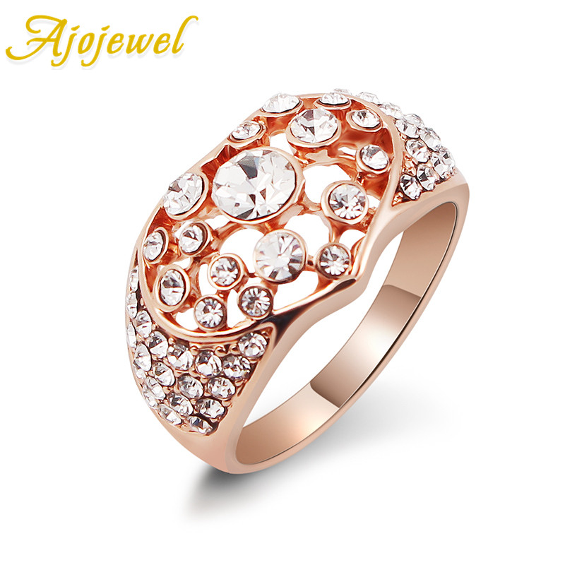 

Ajojewel Heart Female Ring Superior Quality Shinning Clear/Champagne Crystal Jewelry For Women's Unique Party Gift