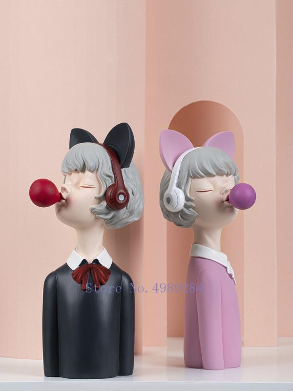 

Creativity Resin Character Sculpture Bubble Gum Girl Abstract Cartoons Lovely Furnishings Modern Home Decoration Children's Room