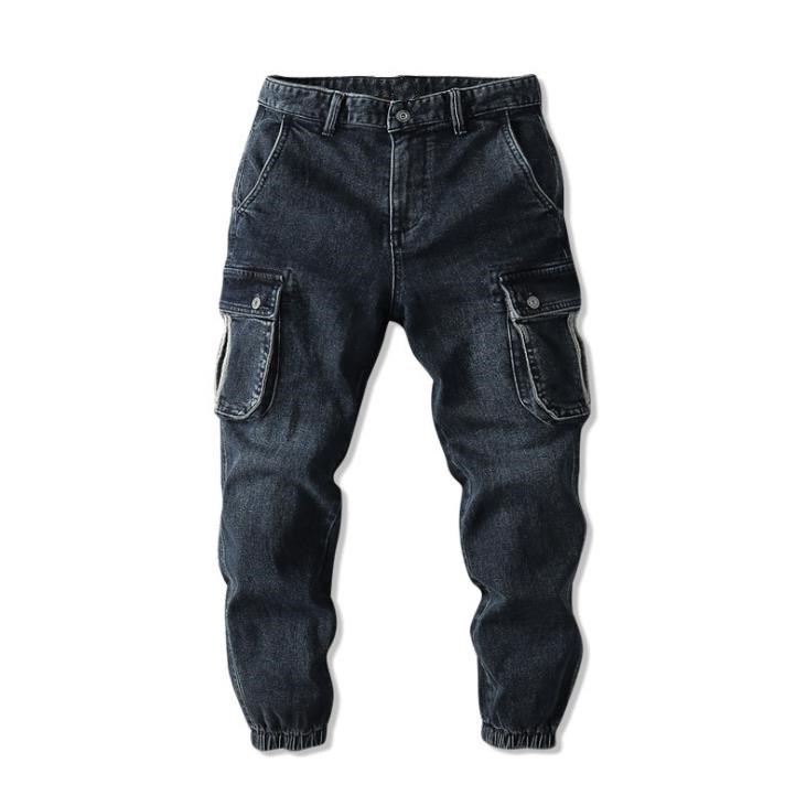 

Autumn Jeans Casual Denim Pencil Pants Men's Baggy Multi-pocket Trousers Mens Men Male Bottoms Plus Size 38, Black