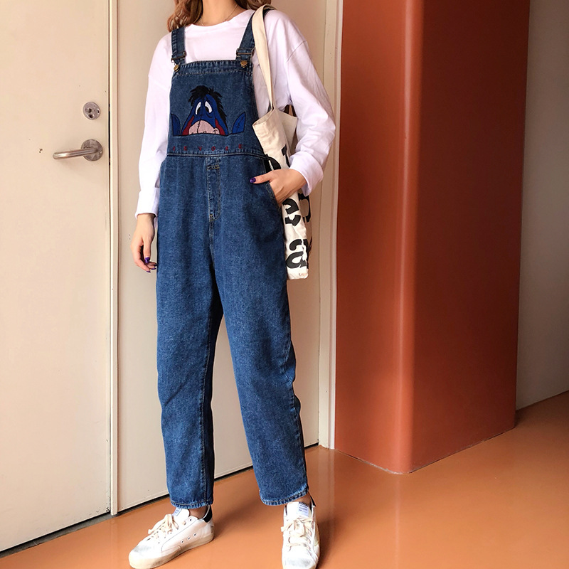 

Women Overalls Fashion Loose Jeans Pants High Waist Korean Version Spring or Autumn, Blue