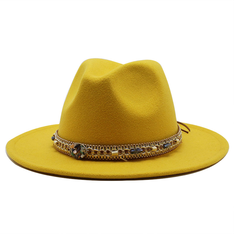

Women Men Wide Brim Wool Felt Jazz Fedora Hats Panama Style Cowboy Trilby Party formal Dress Hat Large Size Yellow white, Purple