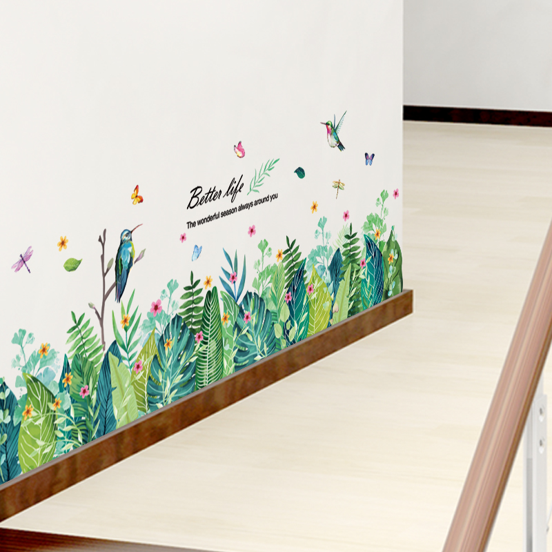 

shijuekongjian] Plant Leaves Wall Sticker DIY Green Grass Birds Wall Decals for Living Room Kids Bedroom House Decoration