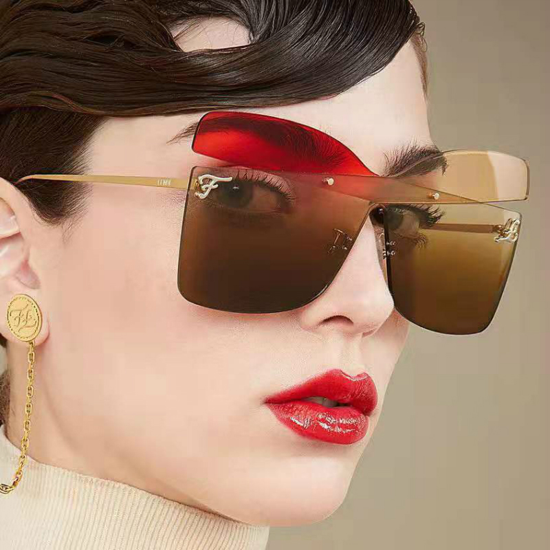 

2020 Brand Designer One Piece Sunglasses Women Fashion Rimless Vintage Sun Glasses Personality Eyeglasses Color Matching Glasses