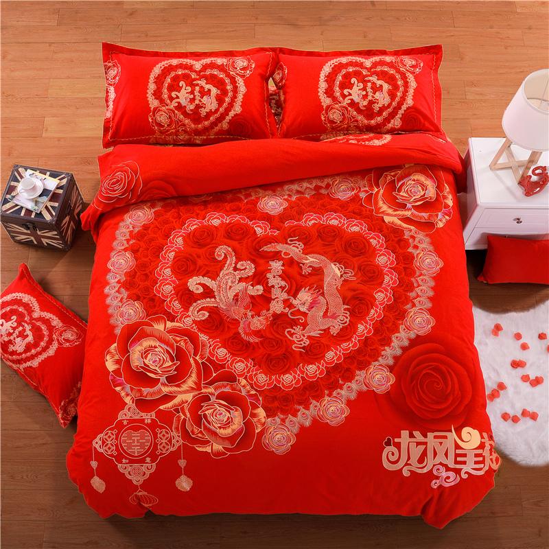 

2020 luxury 100% Cotton Chinese Style Wedding Bedding Set Printed Soft Duvet Cover Bed Sheet Pillowcases Queen King Size 4pcs, Hqgj2