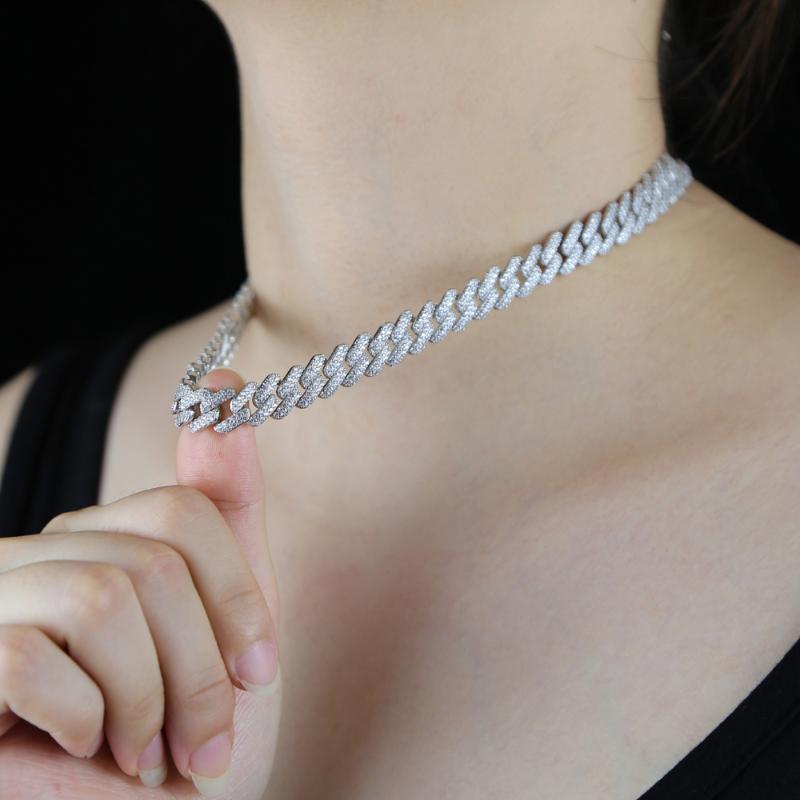 

high quality iced out hiphip bling Miami cuban link chain choker necklace for women micro pave 5A CZ adjust slider cuban chain