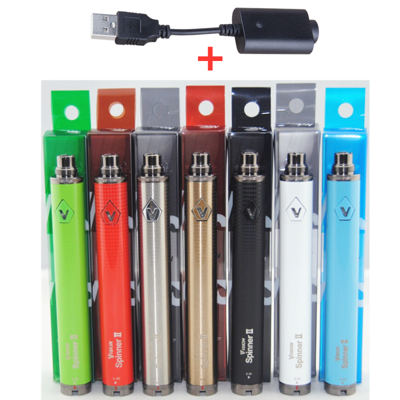 

MOQ 5Pcs Vision Spinner 2 II 1650mAh Battery with USB Charger Ego twist 3.3-4.8V vision2 variable voltage vv for e cigs Electronic cigarette atomizer