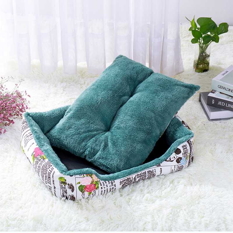

Pet Dog Bed Winter Warm Soft House Kennel Mat Supplies Hand Wash Removable Cover Beds for Dog Print Cotton Linen & Arctic Velvet, Pink
