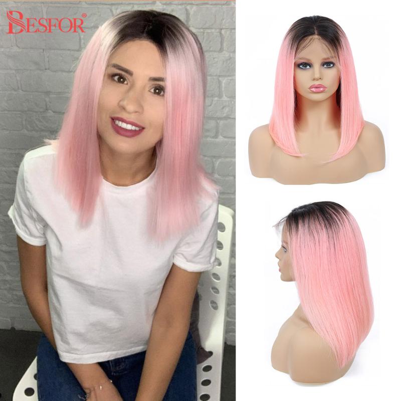 

Colored Bob Wig Short Lace Front Human Hair Wigs Ombre 1B Black Root Colorful Cheap Cosplay Pre Plucked Glueless With Baby Hair, 1b 613 13x4 lace