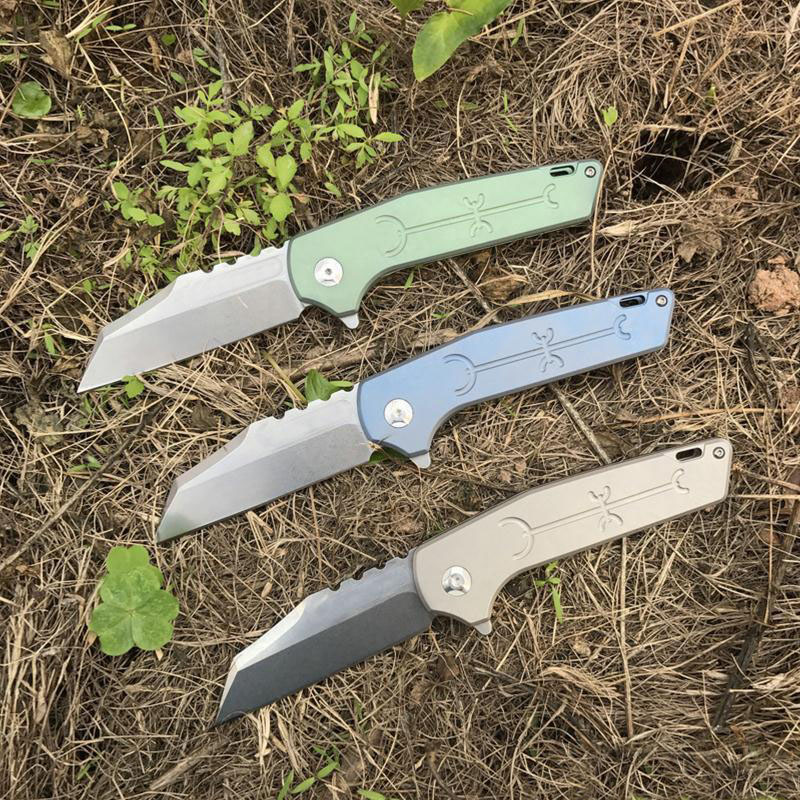 

1Pcs High End Flipper Knife D2 Stone Wash Tanto Blade CNC TC4 Titanium Alloy Handle Frame Lock EDC Pocket Folding Knives