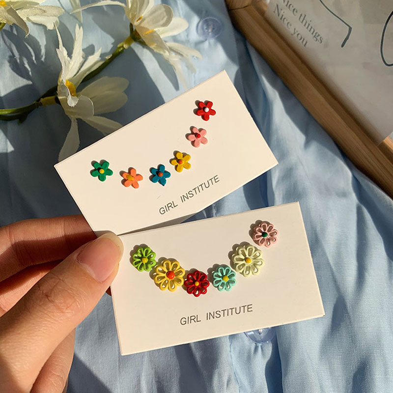 

USTAR New 6pcs Stud Earrings set for women Colors Flowers Earring for female Summer Jewelry gifts