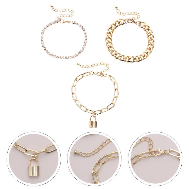 

1 Set Hip-hop Bracelet Stylish Hip-hop Claw Bracelet Lock-shaped Hybrid Chain Personality Retro for Gi
