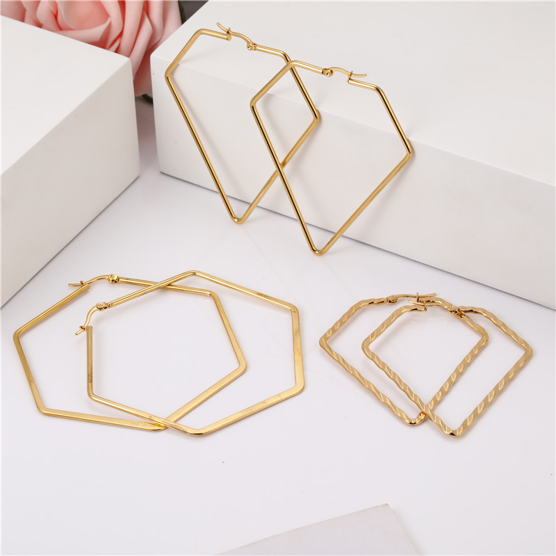 

OUFEI Hexagon Hoop Earrings For Women Stainless Steel Earrings For Women Set Of 2020 Fashion Jewelry Accessories