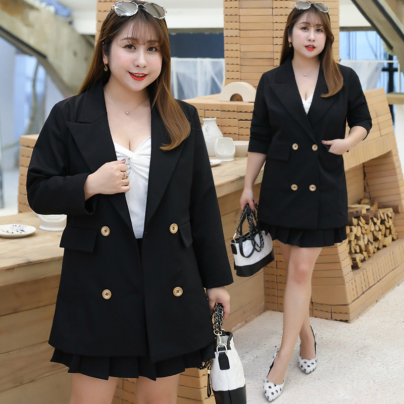 

2020 spring new Plus Size Women's Korean small suit jacket casual black Double breasted blazers Autumn Coats ladies Outwear G75