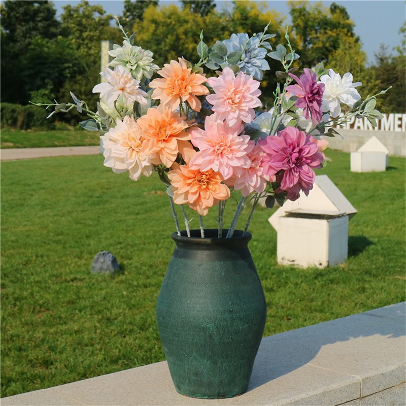 

20Pcs Fake Long Stem Flocking Dahlia 33.46" Length Simulation Autumn Dahlias for Wedding Home Decorative Artificial Flowers, Beige