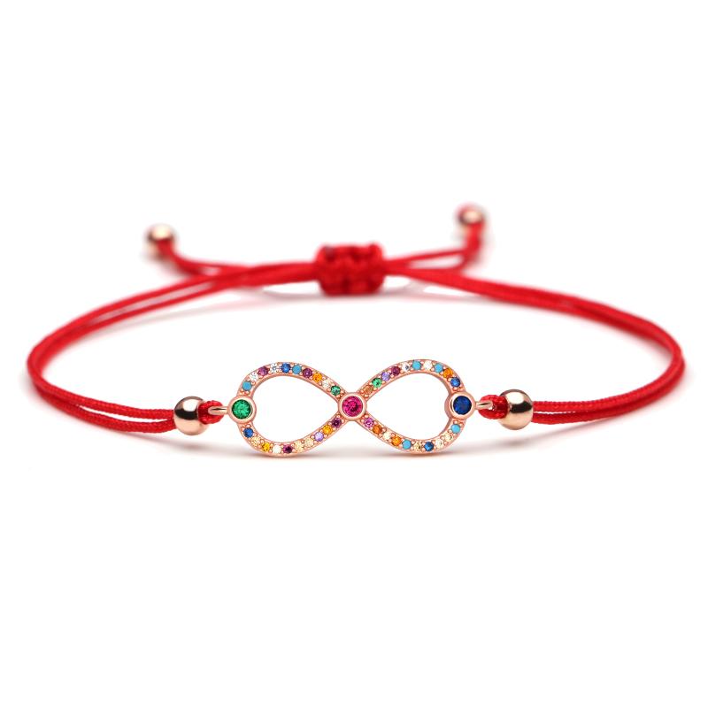 

Vintage Multicolor Cubic Zirconia Infinity Love Charm Bracelet Classic iridescent Color Red Black Cord Slide Knot Jewelry Gift