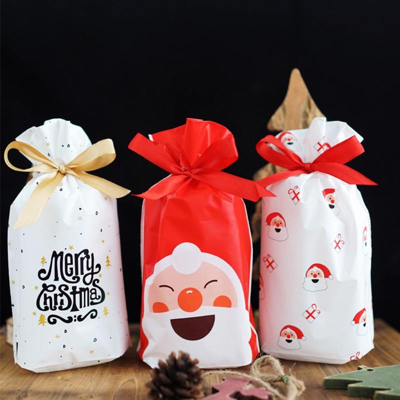 

Christmas Creative Small Gift Bag Ribbon Drawstring Santa Claus Gift Bag 50PCS christmas decorations for home