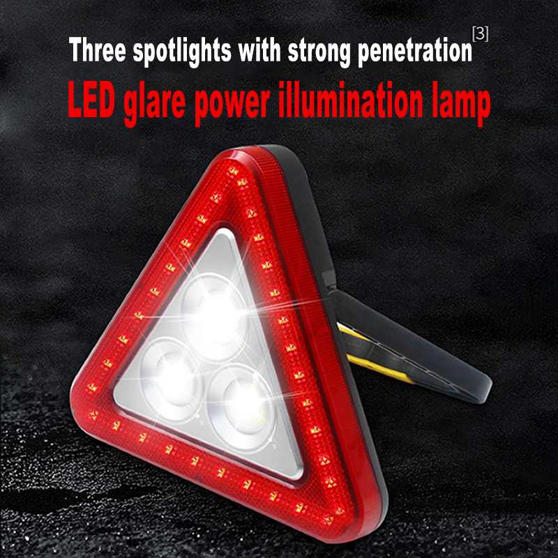 

Auto Red Emergency Triangle Warning Board Warning Frame COB Spotlight Flood Lamp Multifunctional Vehicle with LED Light, As pic