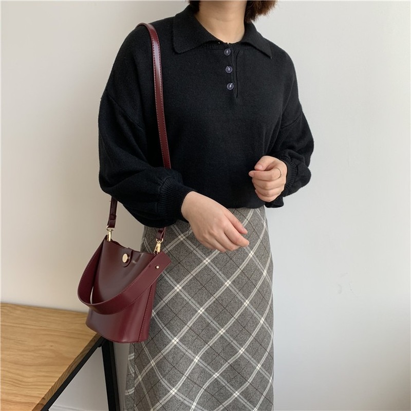 

Women's Bag 2020 Autumn New Korean-Style Casual Elegant Simple Portable Shoulder Messenger Dual-Purpose Bucket Bag, Black